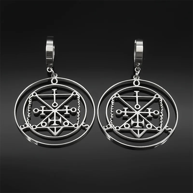 Baphomet Steel Earrings Sigeal Sigil Lucifer Satan