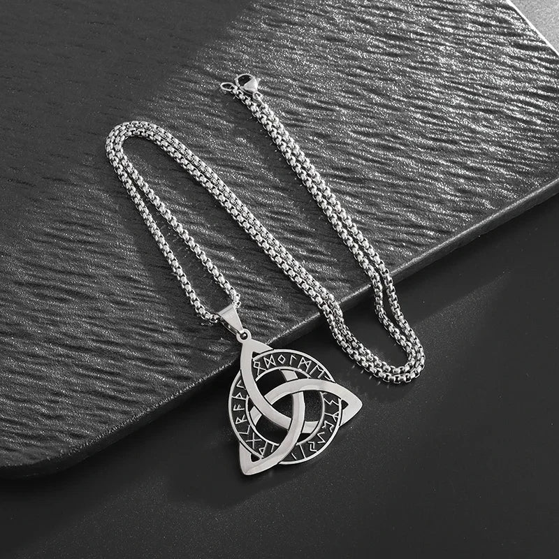Stainless Steel Trinity Celtic Knot Nordic Rune Pendant Necklace Retro Ethnic Style Irish Knot Lucky Amulet Jewelry for Men