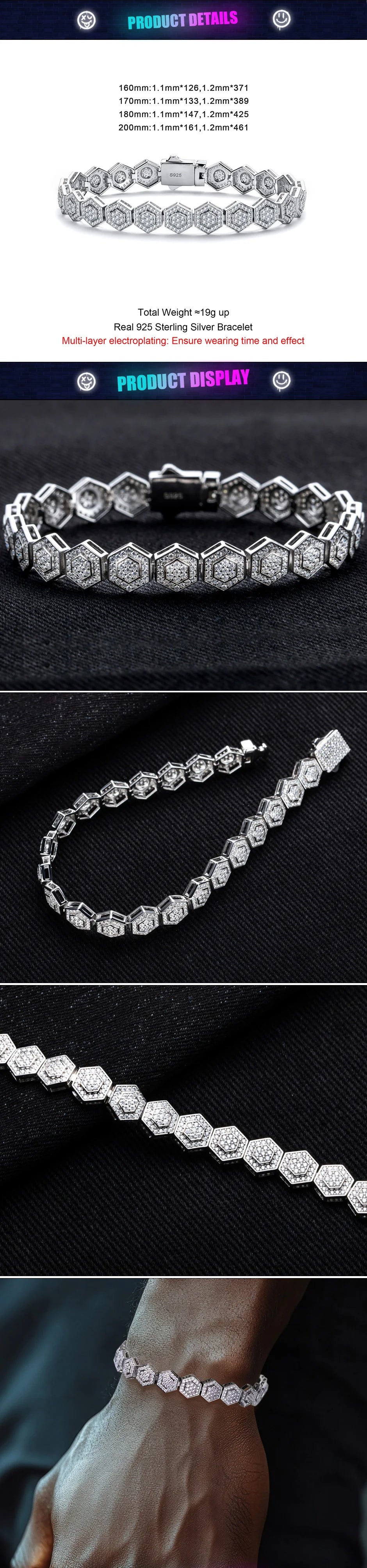 Iced Out Hexagon Bracelet — 925 Silver