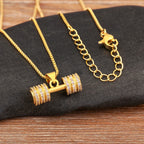Fashion Crystal Barbell Dumbbell Pendant Necklace Fitness Weightlifting Necklace Women's Gym Sports Copper Jewelry Gift