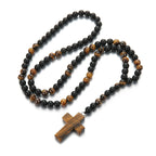 Cool Fashion Matte Black Round Beads Tiger Eye Stone Pendant Necklace for Men and Women