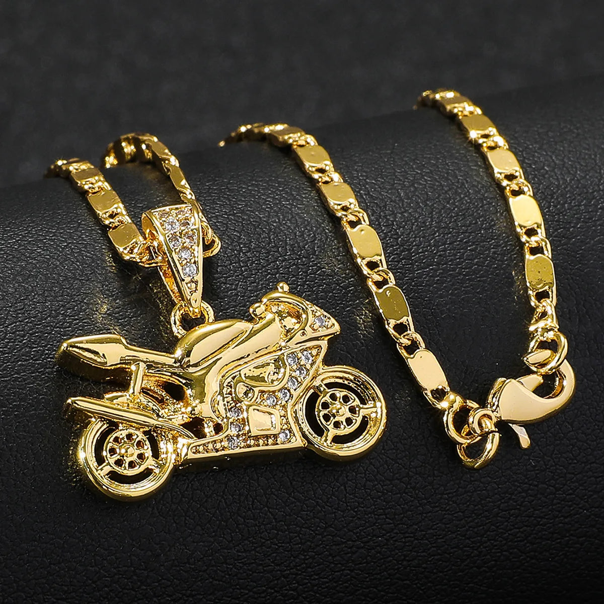 Luxury 24K 9999 Pure Gold real gold Vintage motorcycle pendant ruffian handsome men's necklace