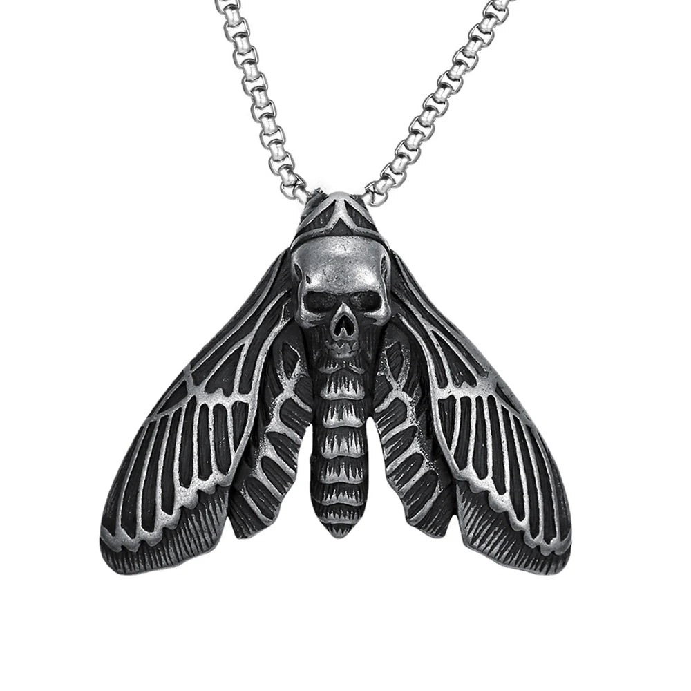 Skull Butterfly Moth Pendant — Stainless