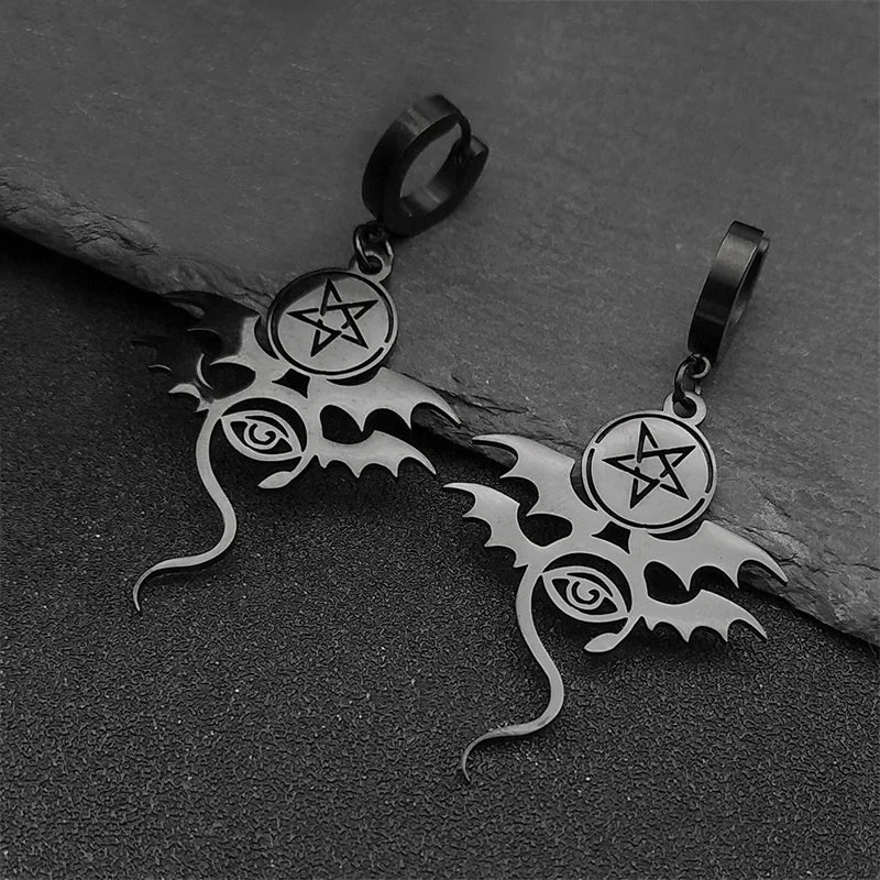 Star Bat Silver Earrings Gothic David Evil Eye