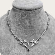 Flame Heart Choker Necklace — Barbed Wire Thorns, Y2K Gothic