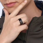 Black Letter Initial Ring — Stainless Steel