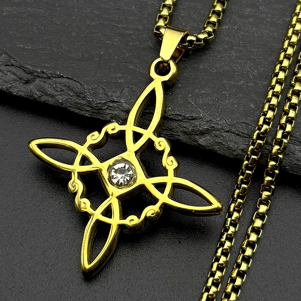 Knot Silver Pendant Witch Rhinestones Wicca Magic