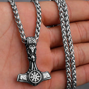Viking Thor Hammer Skull Helmet Pendant Necklace