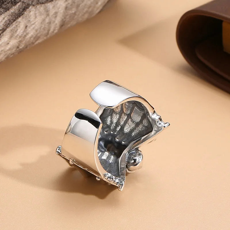 Gothic Spider Web Wide Open Ring Antique Silver — Zinc Alloy