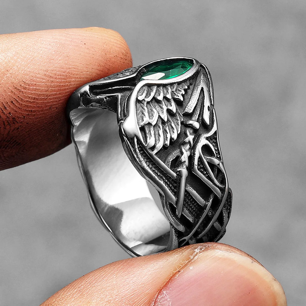 Angel Wings Gemstone Ring — Stainless Steel