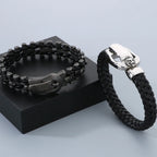 Biker Men‘s Bracelet Punk Braided Leather With Skull Lion Head Buckle Rope Cool Hip Hop Stainless Steel Jewelry Gift
