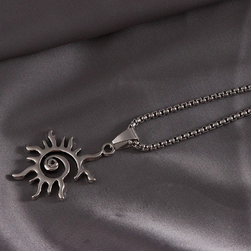 Fashion Creative Sun Flame Pendant Necklace Punk Hip Hop Retro Hipster Men's Hollowed Out Titanium Steel Necklace
