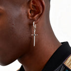 Vnox Stainless Steel Black Onyx Sword Huggie Hoop Earrings Punk Rock Dangle Earring for Men Women Couples Trendy Gothic