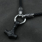 Men stainless steel Wolf head norse viking amulet thor hammer pendant necklace leather chain