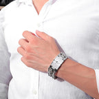 HNSP 24MM Width 316L Stainless Steel Cuban Chain Cross Bracelet For Men Jewelry Male Hand Chain Wrap Bracelets Punk