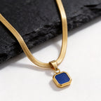 Vnox Geometric Square Natural Stone Pendant Necklace for Men, Gold Silver Color Stainless Steel Blade Chain, Trendy