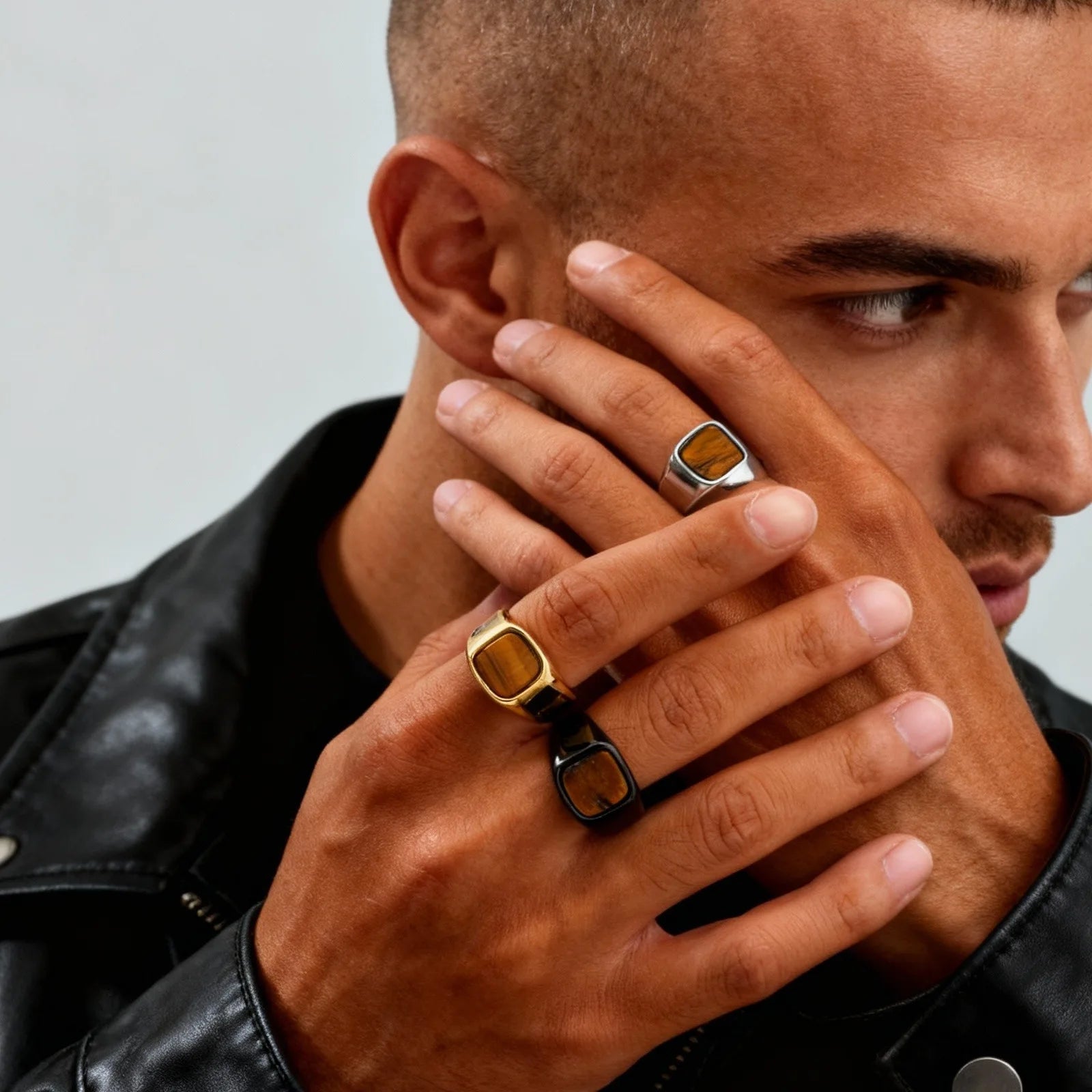Tiger Eye Signet Ring — Stainless Steel