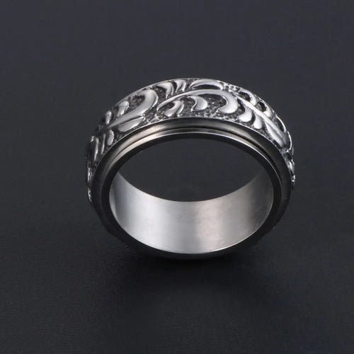 1Pcs Cross-Border Non-Fading Stainless Steel Ring, Men's Rotatable Pattern Ring, Retro Punk Ring