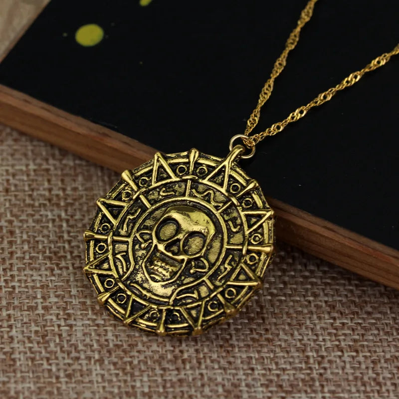 Skull Coin Medallion Pendant Necklace