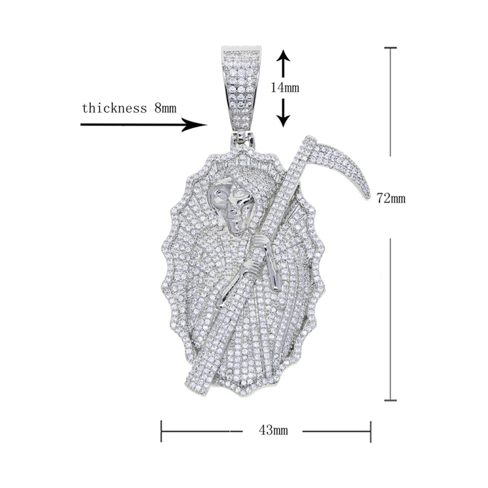 2023 New Grim Reaper Death Pendant Necklace Iced Out Bling Gold Color CZ The King Of Terrors Charm Men Women Hip Hop