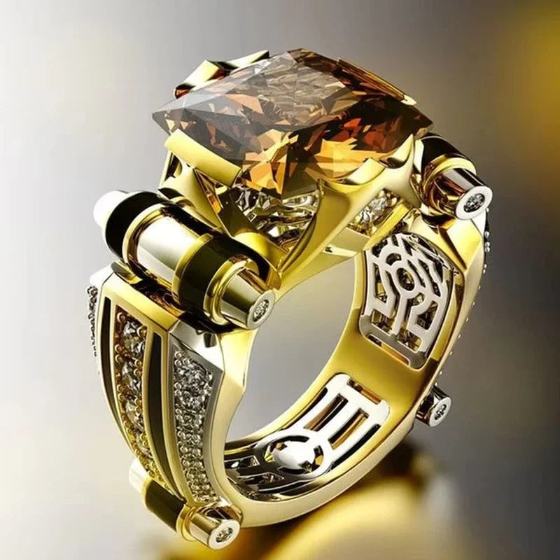 Square Large Zircon Ring — Stainless Steel