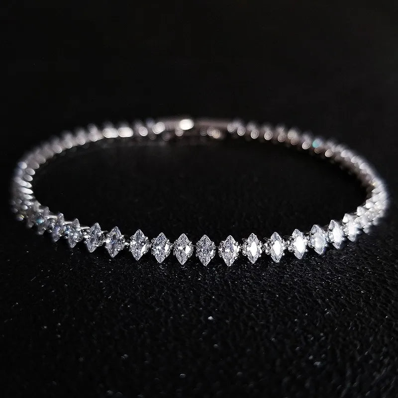 2022 New 18cm Marquise Oval Square Cut Luxury Silver Color on Hand Tennis Bracelet Bangle for Women Party Gift Jewelry