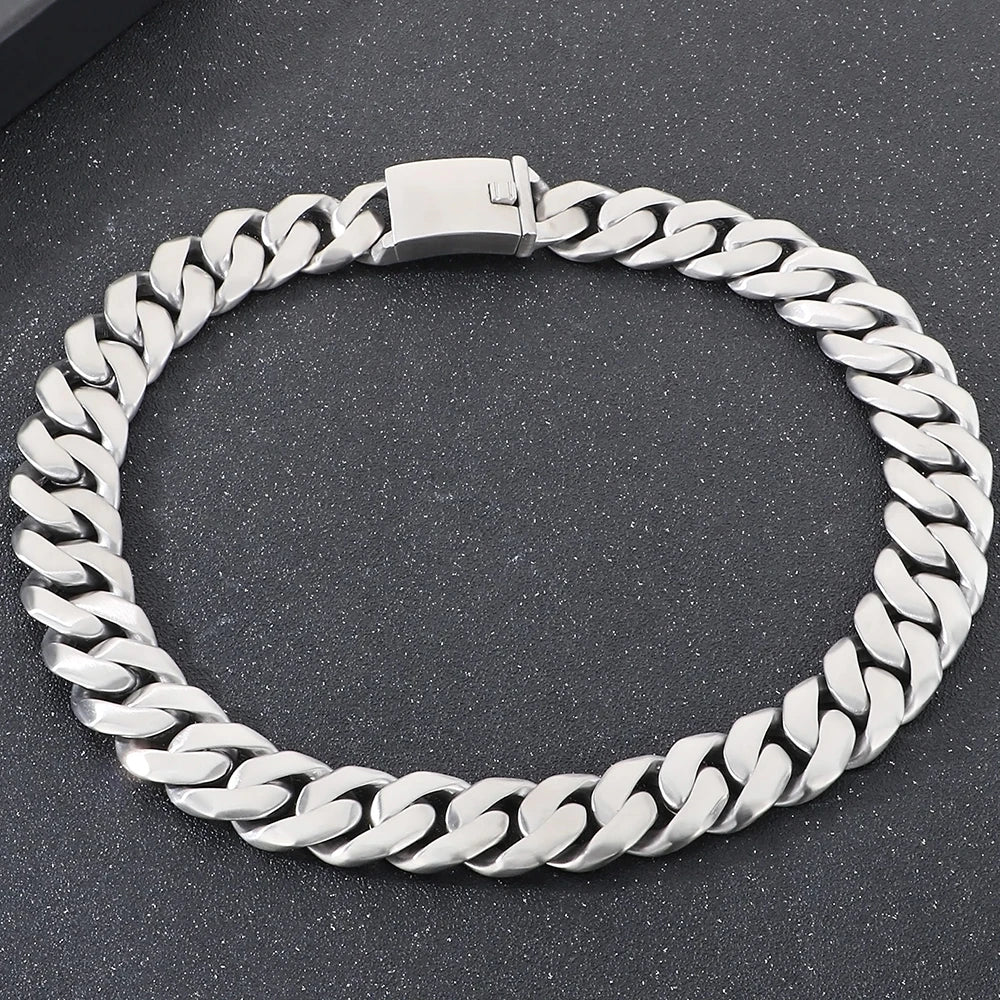 Men's 60CM Long 24MM Width Brushed Solid Stainless Steel Curb Cuban Link Chain Necklace for Men Male On Neck Jewelry