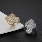 Cross Ring Iced Out Stainless Steel Statement