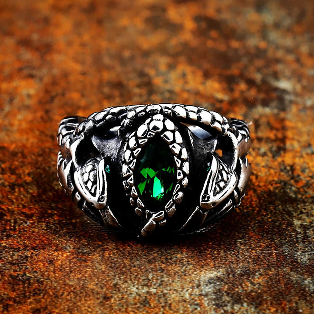 Vintage 316L Stainless Steel Aragorn II Barahir Snake Rings With Green Stone Eye For Men Women Fashion Punk Jewelry Dropshipping