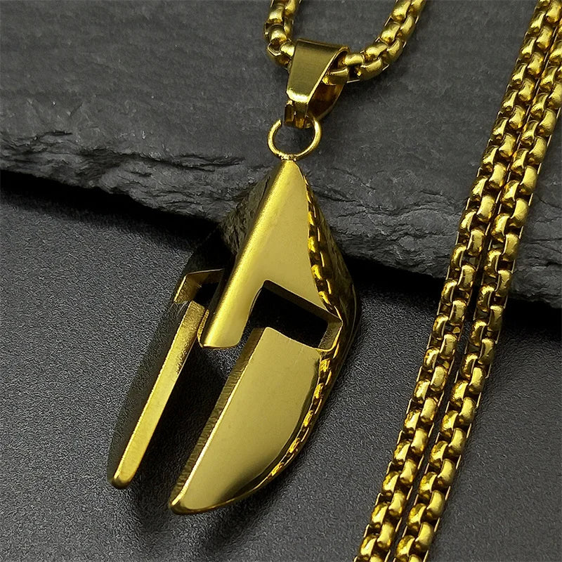 Vintage Ares Spartan Warrior Helmet Pendant Necklace for Women Men Stainless Steel Ancient Greek Spartan Mask Hip Hop