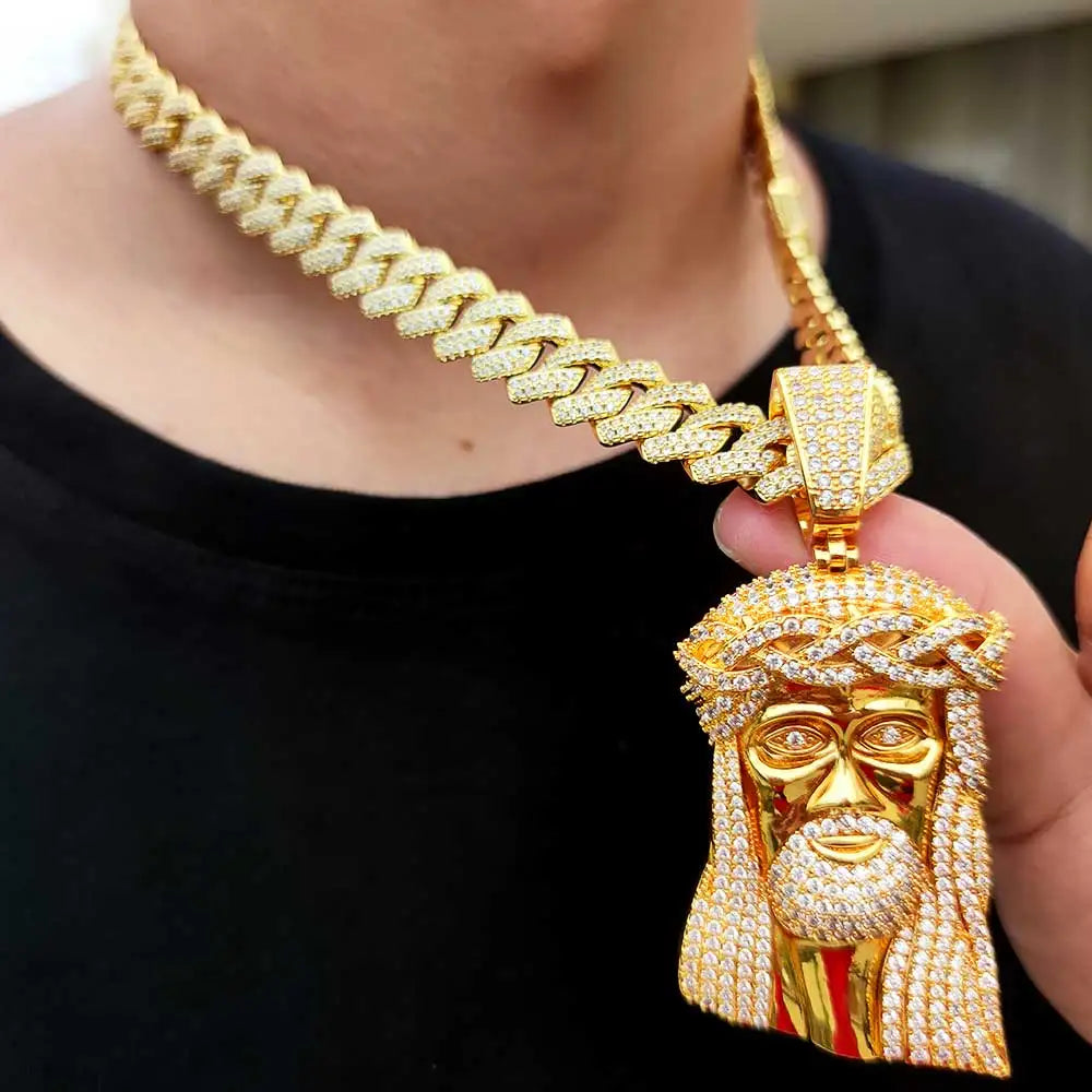 Necklaces Chain For Women Mens Full Iced Out Zircon Custom Big Jesus Pendant With Cuban Chain Hip Hop Jewelry