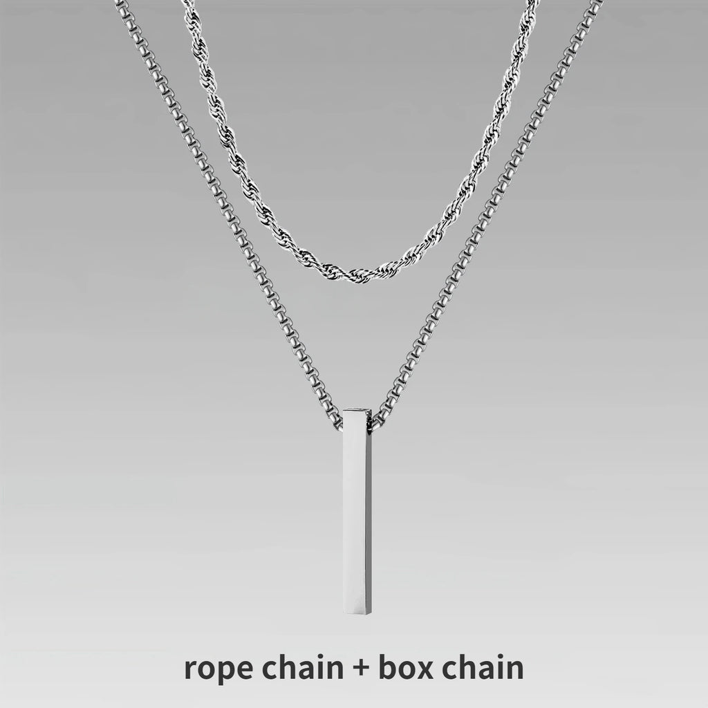 Vertical Bar Rope Cuban Chain Pendant — SS