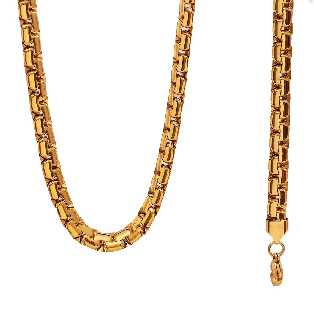 Mens Chain 6MM Long Necklace for Men 20" 23" 26" Gold Color Stainless Steel Flat Snake Chain Necklaces Men Chain