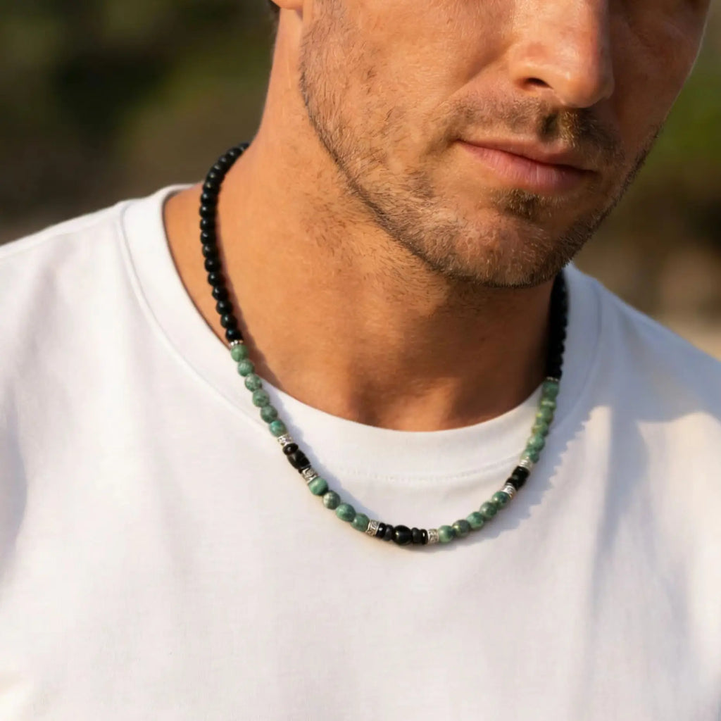 Retro Natural Stone Beads Necklace Tiger Eye Stone Stainless Steel Collar Necklace for Men Boho Trendy Jewelry Gifts