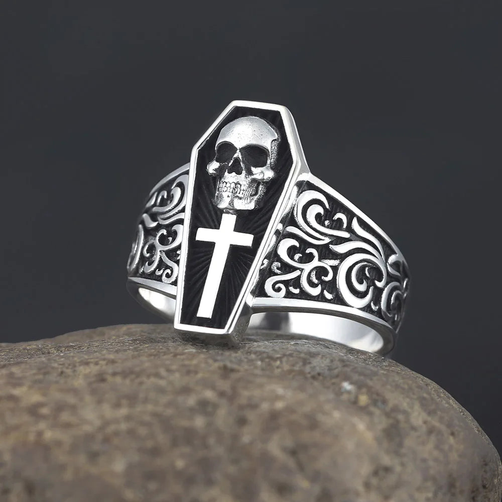 Cross Skull Gravestone Ring — 925 Silver