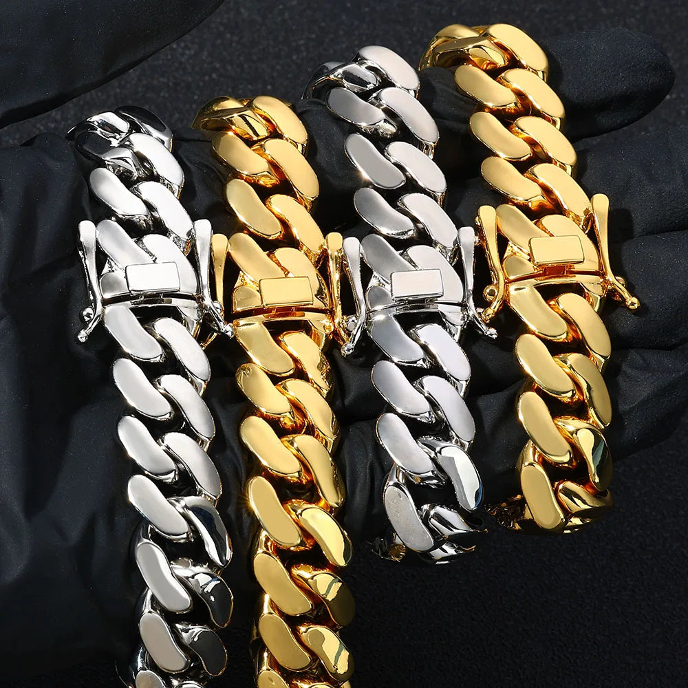 HHIOK 22mm Thick Cuban Link Necklace Iced Out Exquisite Brass High Polished Hip Hop Jewelry For Men and Women