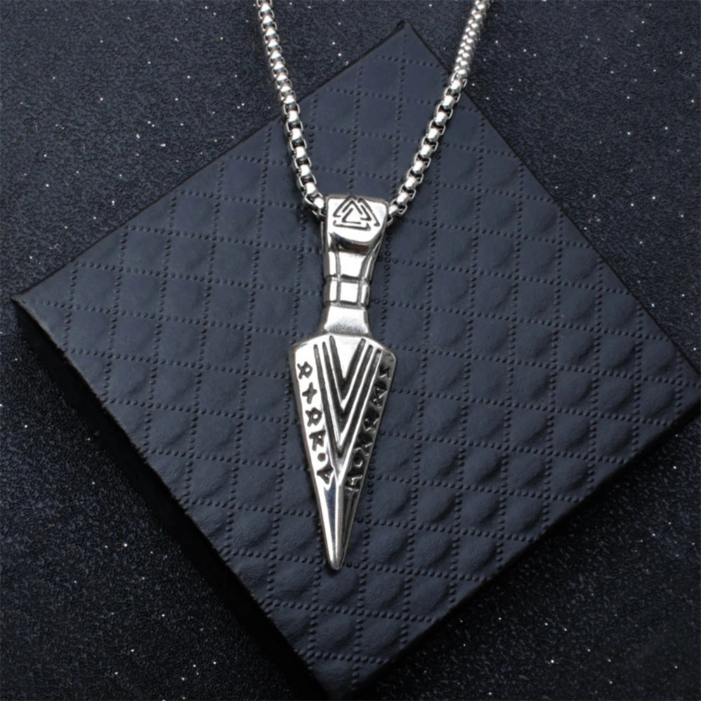 Silver Norse Rune Arrow Pendant Necklace Viking