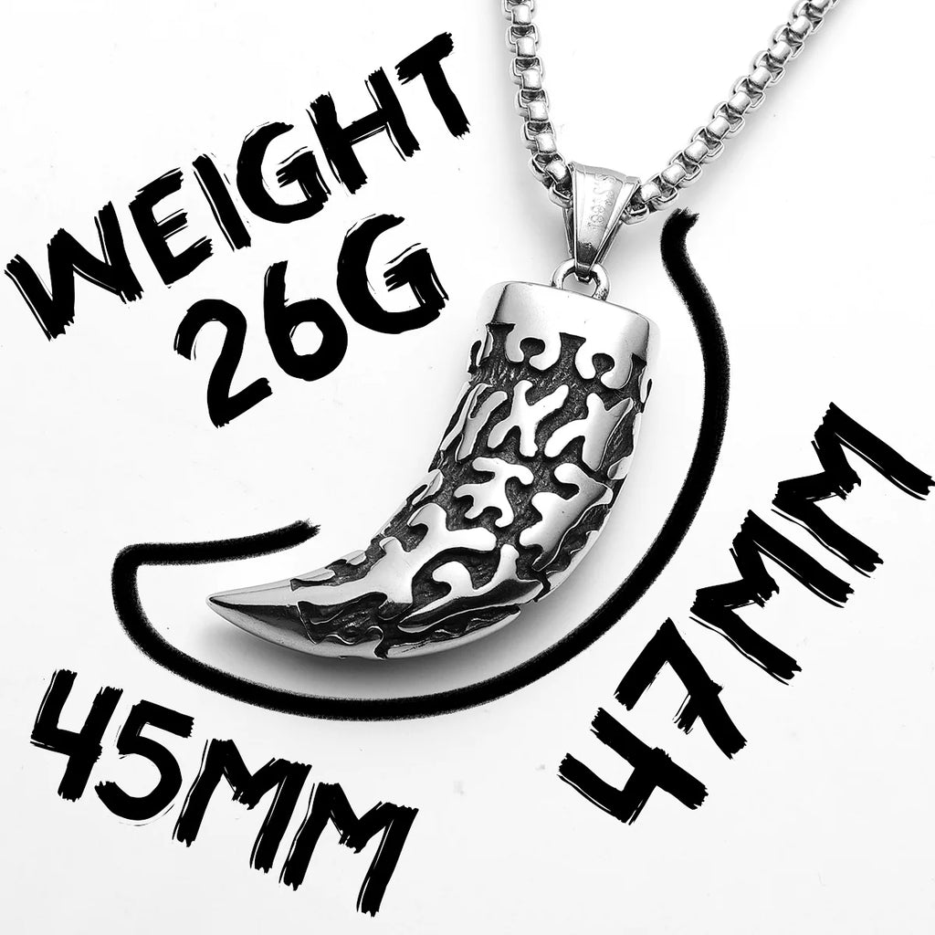 Viking Wolf Tooth Trophy Pendant Necklace — Stainless Steel