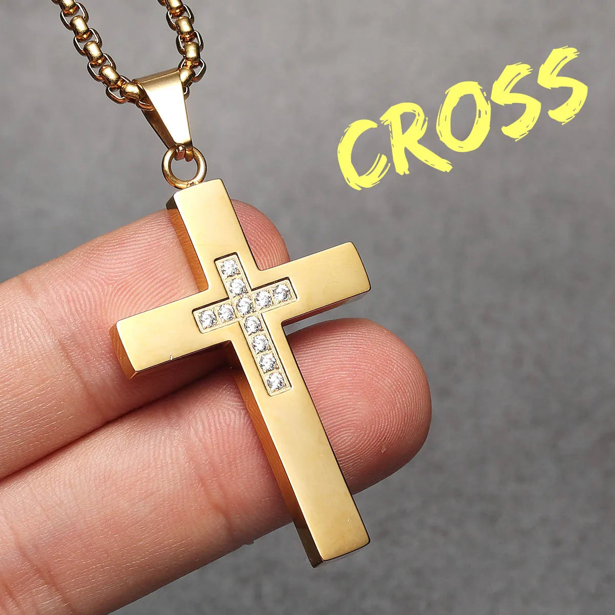 Cross Gemstone Pendant — Stainless Steel