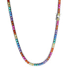 Gold Rainbow Tennis Necklace Iced Out 4MM 18K