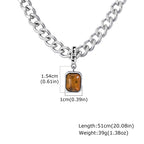 Cuban Stone Square Pendant Necklace — Stainless Steel