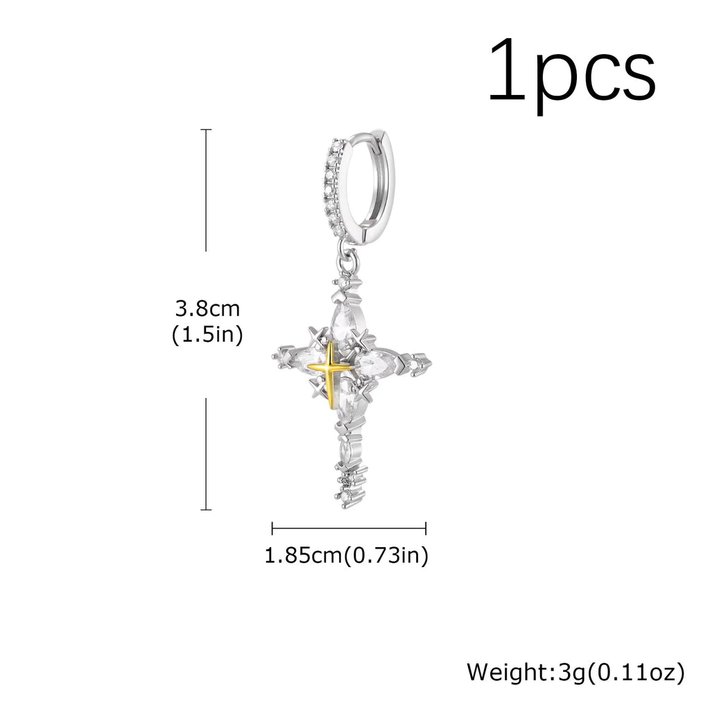 Classic Texture Cross Pendant Earrings for Men, Stainless Steel Jesus Drop Dangle Earrings, Unique Religious Ear Jewelry Gifts