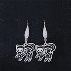 Skull Cat Silver Earrings Gothic Dangle Small