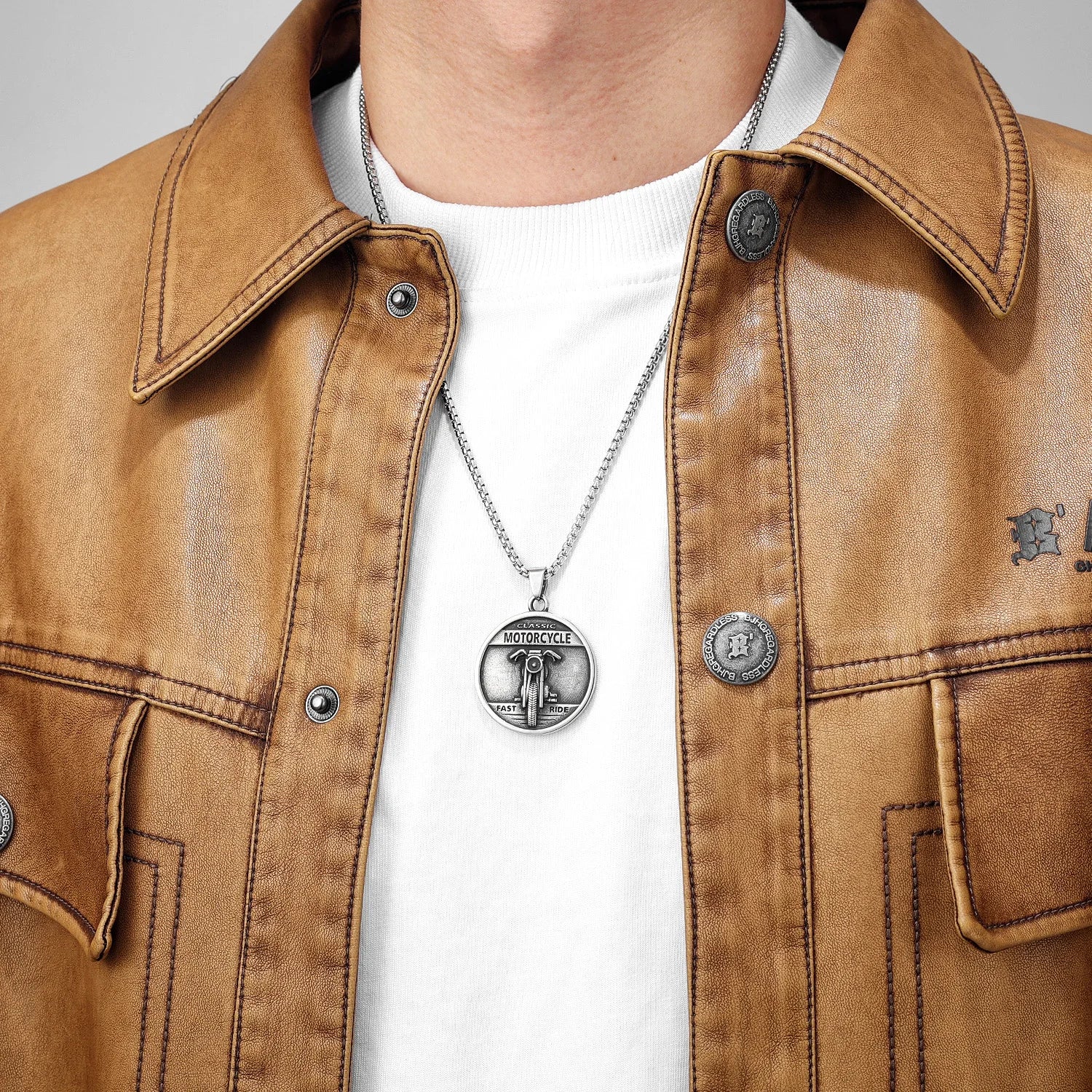 Skull Motorcycle Rider Pendant — Stainless Steel