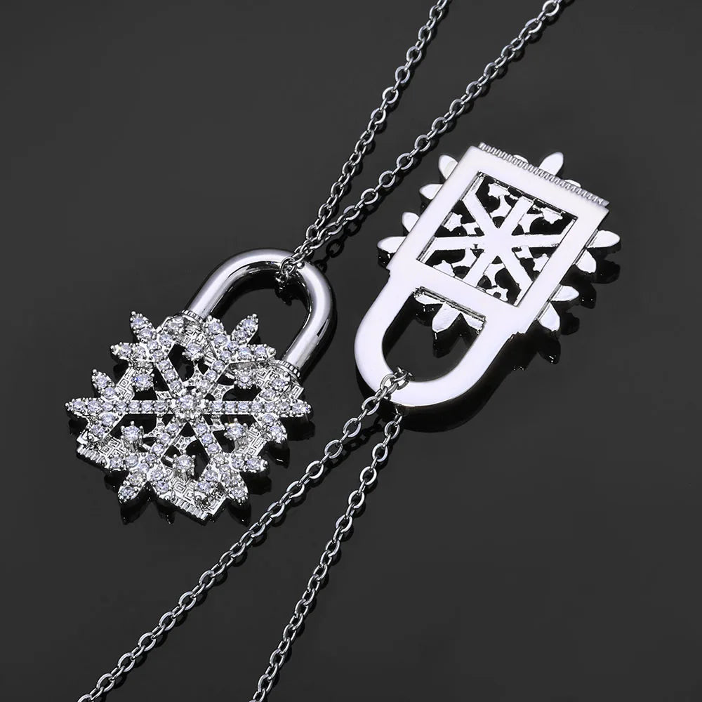 Iced Out Snowflake Pendant Necklace Stainless Steel