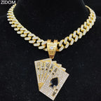 Men Women Hip Hop playing card Pendant Necklace With Crystal Cuban Chain HipHop Iced Out Bling Necklaces Fashion Charm