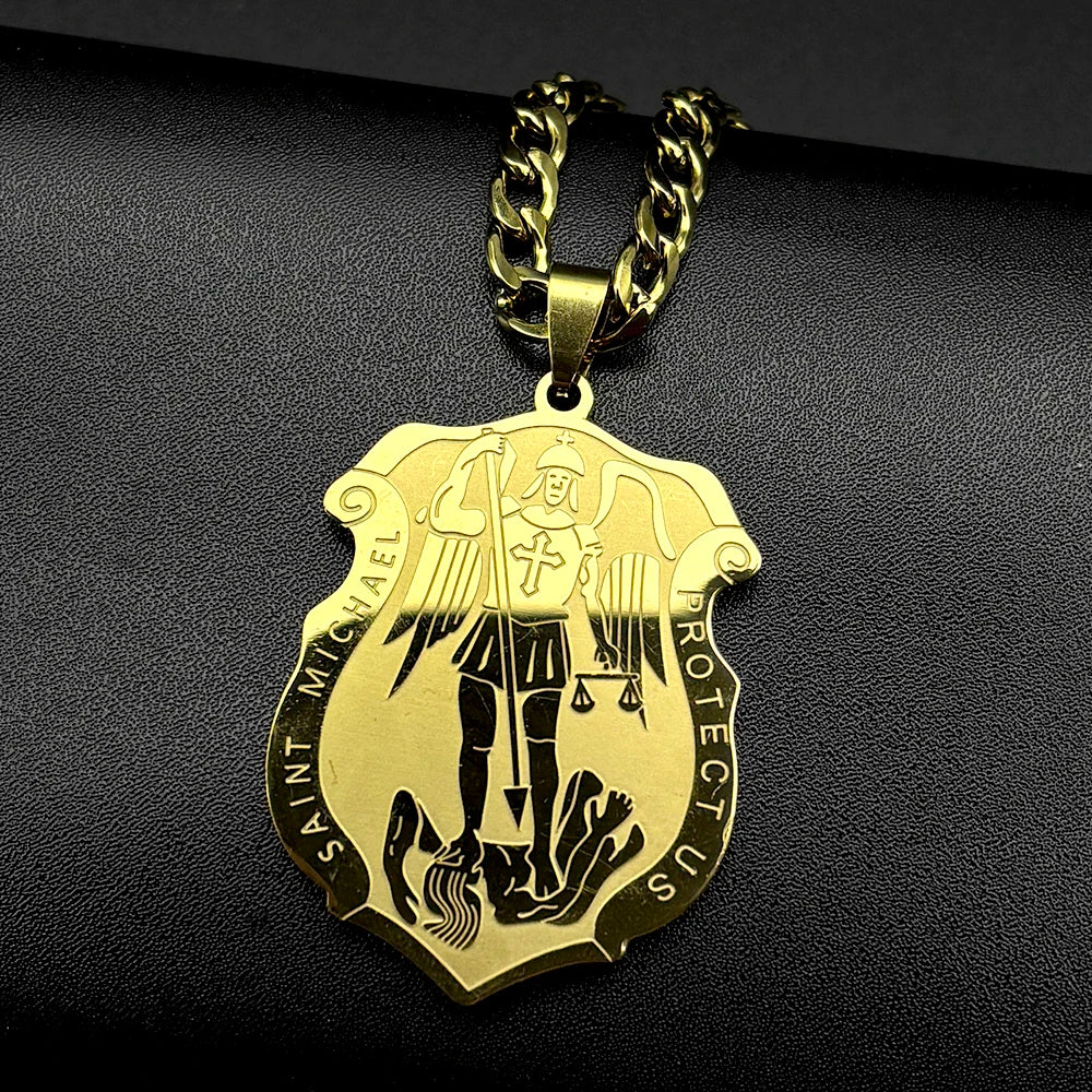 St. Michael Angel Pendant Necklace — Stainless Steel
