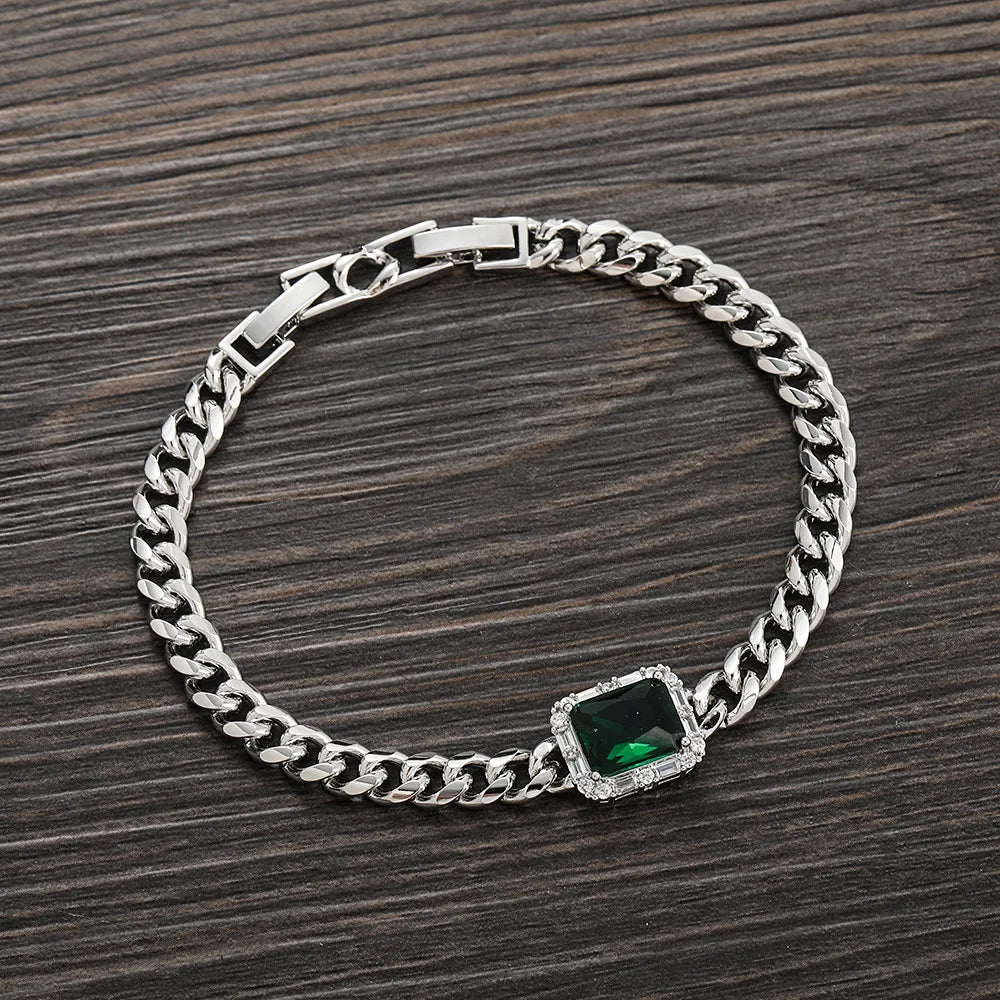 Iced Out Cuban Bracelet Stainless Steel Square Stone
