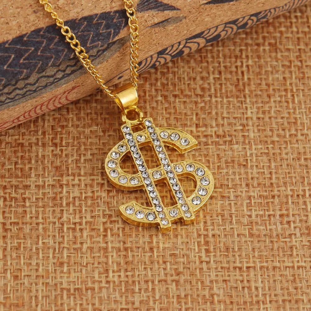 Dollar Sign Coin Pendant Necklace — Gold-Tone