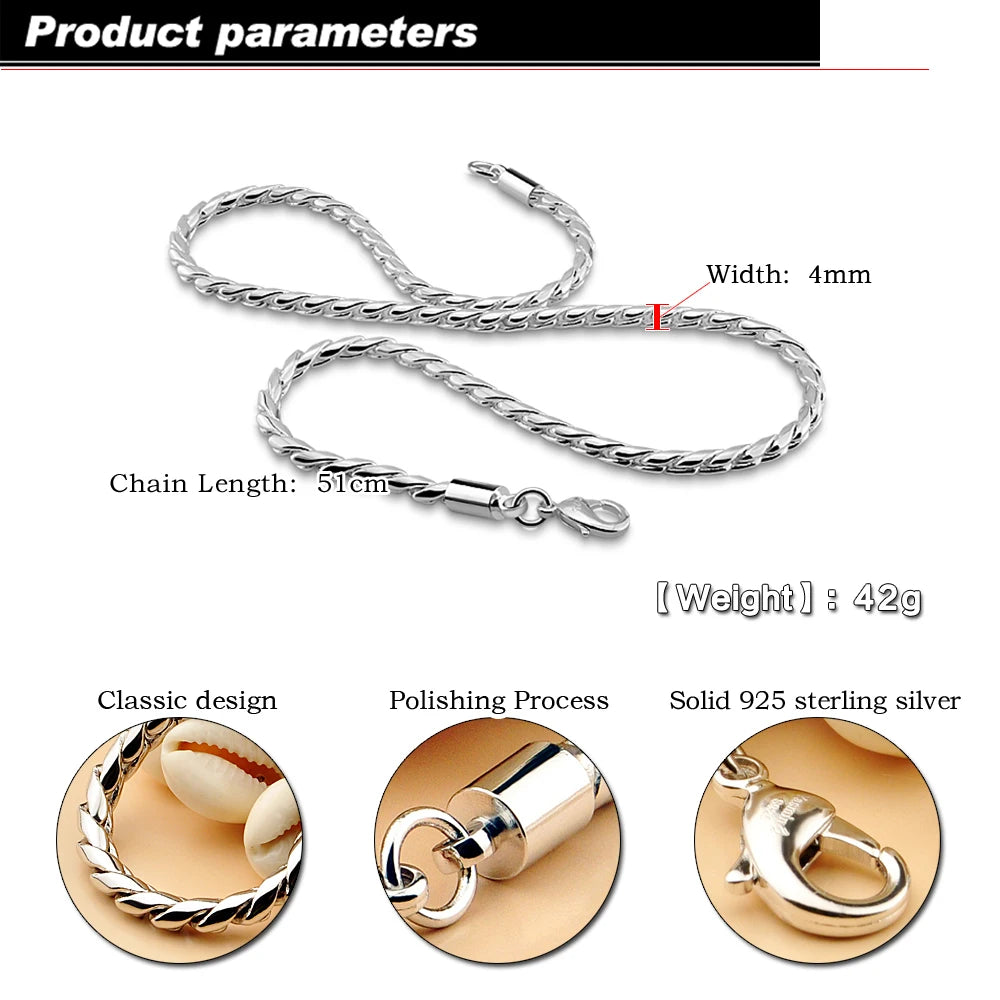 Snake Chain Pendant Necklace — Silver-Tone, 4mm